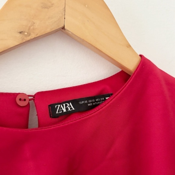 Zara | Red Satin Asymmetrical One Shoulder Mini Dress Size XS - Picture 8 of 13
